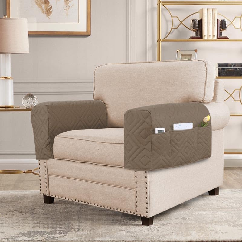 PrimeBeau Armrest Covers for Sofa Water Resistant Couch Arm Covers Remote Control Holder Sofa Armrest Organizer for Magazine, Tablet, Phone, iPad(Set of 2)