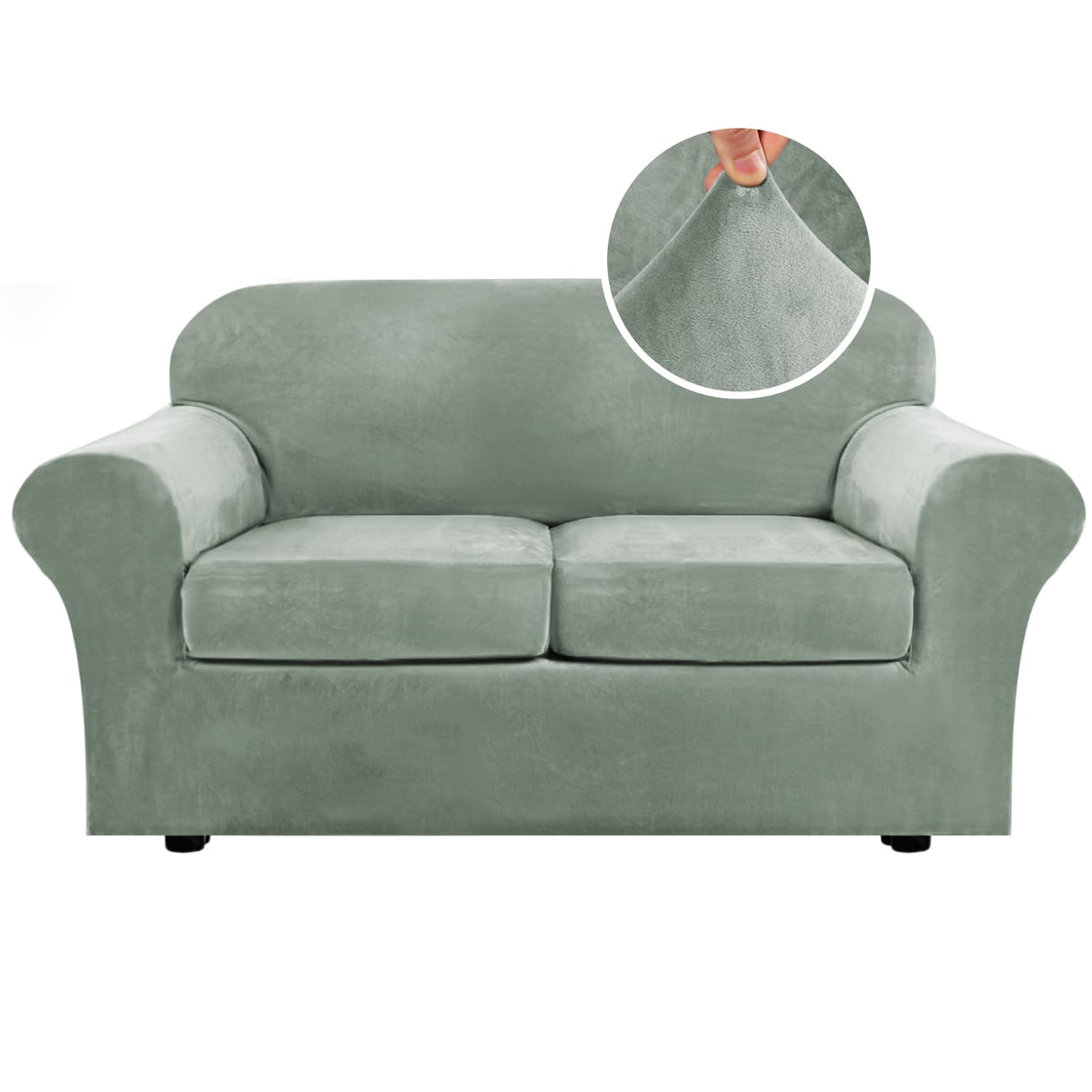 PrimeBeau Real Velvet Plush 3 Piece Stretch Sofa Covers Couch Covers for 2 Cushion Couch Loveseat Covers