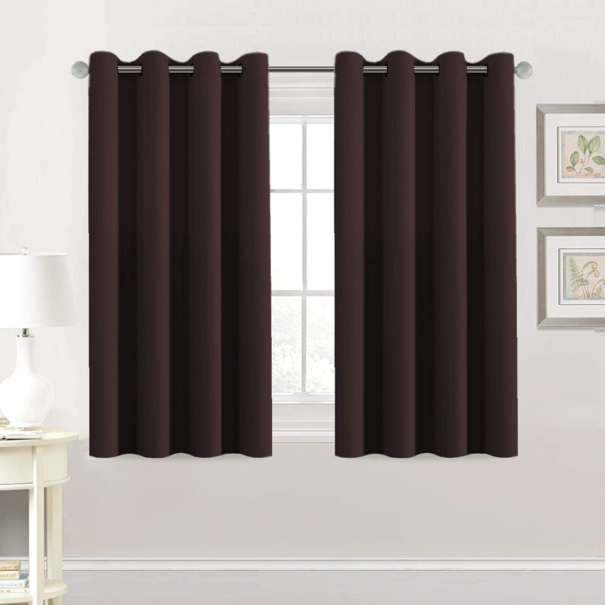 PrimeBeau Blackout Grommet Solid Color Curtain Set of 2 Panels, W52" Short