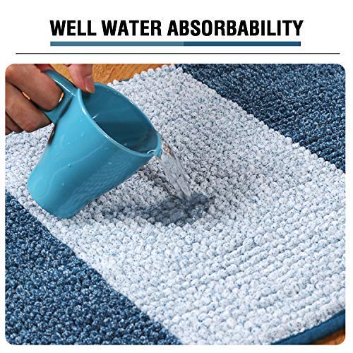 PrimeBeau Bath Rug Set 2 Piece for Bathroom Bath Mats Non Slip Bouncy Chenille Ombre Dyeing Bath Rugs Rectangle, Water Absorbent Striped Shag Mats