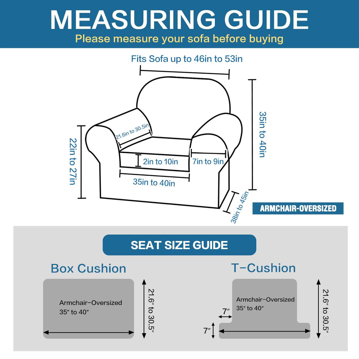 PrimeBeau 2 Pieces Chair Covers for Armchair &Oversize Armchair Covers for Living Room Furniture Cover Suit for T Cushion/Box Cushion, Spandex Jacquard Fabric Small Checks