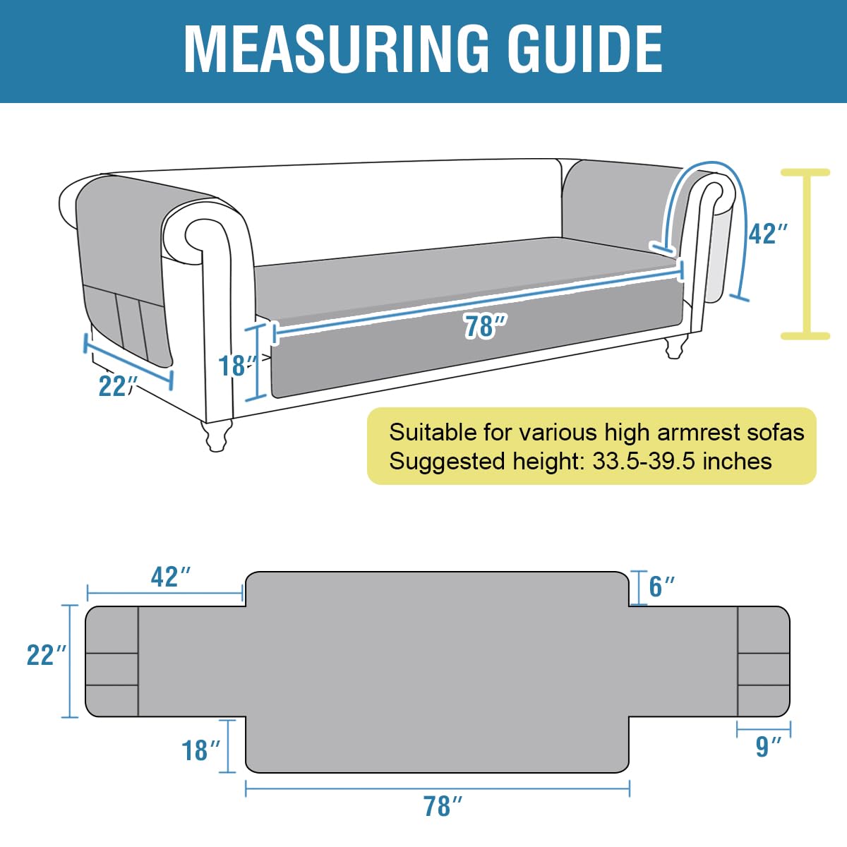 PrimeBeau 100% Waterproof Sofa & Oversize Sofa Covers Traditional Chesterfield Sofa Covers with Extra Long Armrest Cover Waterproof and Washable Thick Couch Cover for Dogs (1 Piece)