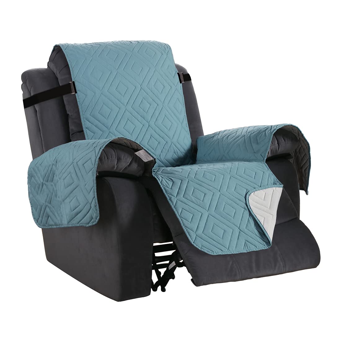H.VERSAILTEX Reversible Quilted Recliner Covers Water Resistant Furniture Protector for Reclienr Chair with Elastic Straps for Pets Kids Sitting Width Up to 22"(Recliner, Cameo Blue/Beige)