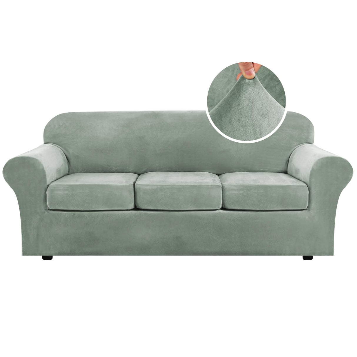 PrimeBeau Velvet 4 Piece High Stretch Sofa Slipcover Sofa Cover Furniture Protector Form Fit Thick Velvet Extra Large Sofa Cover for 3 Cushion Couch Covers