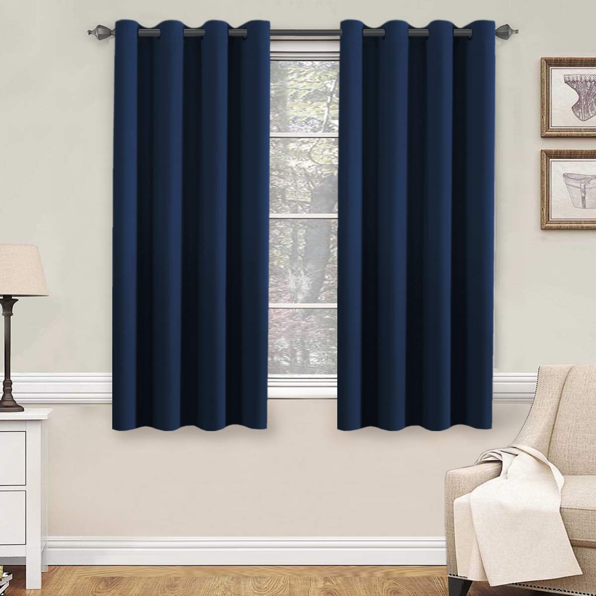 PrimeBeau Blackout Grommet Solid Color Curtain Set of 2 Panels, W52" Short