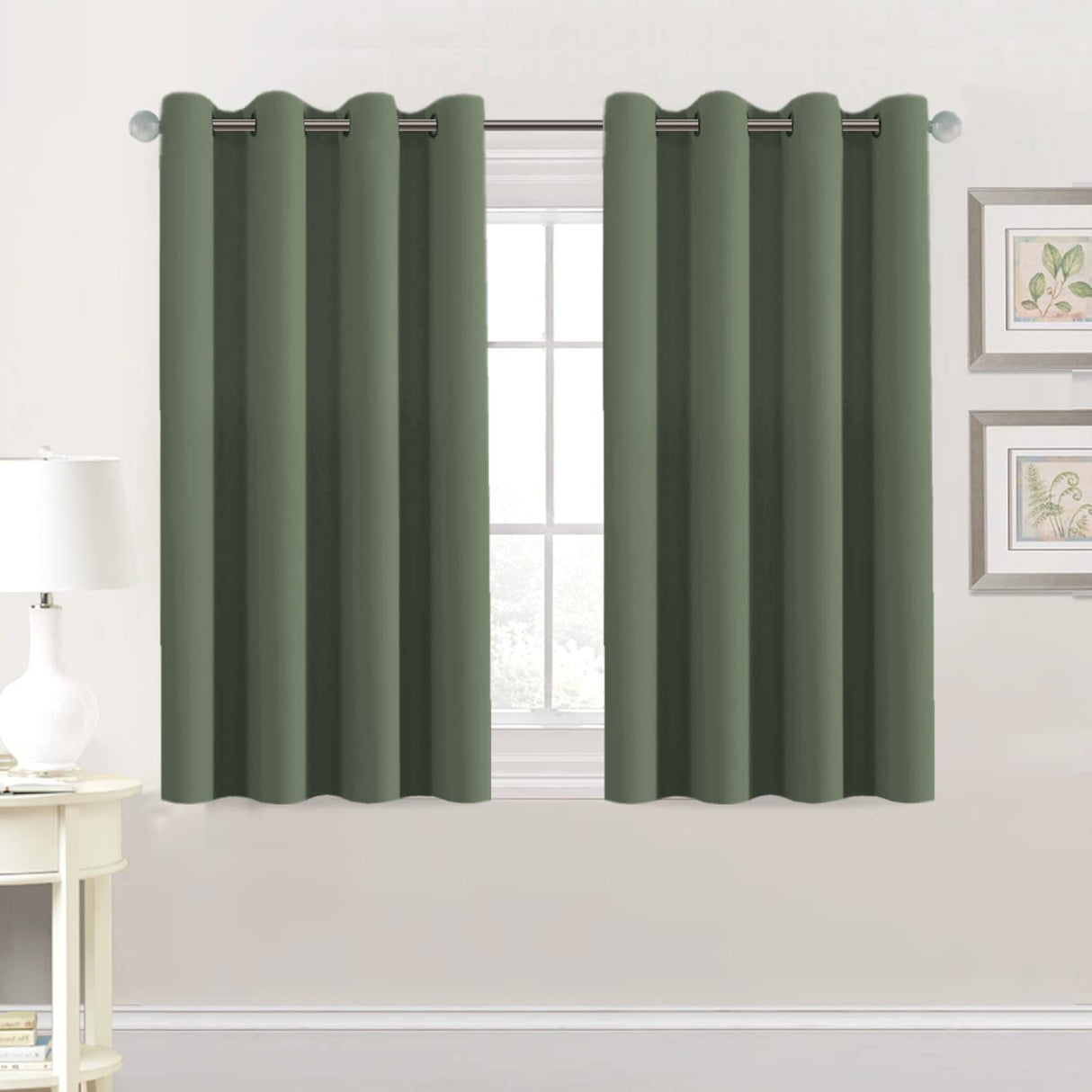 PrimeBeau Blackout Grommet Solid Color Curtain Set of 2 Panels, W52" Short