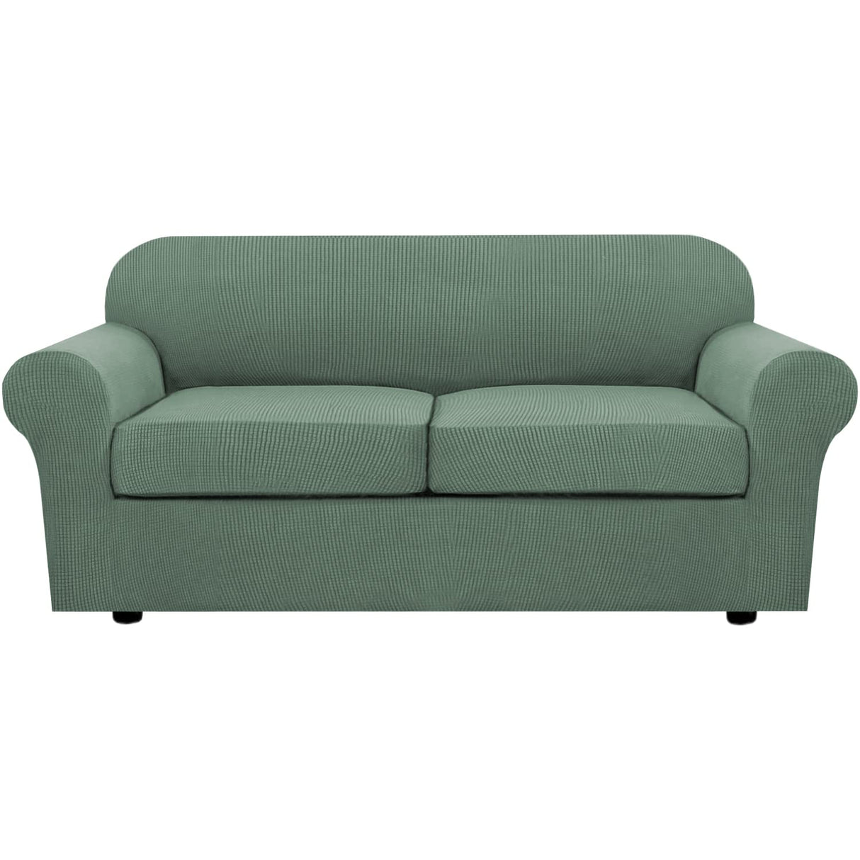 H.VERSAILTEX 3 Piece Stretch Sofa Covers for 2 Cushion Sofa Couch Covers for Living Room Sofa Slipcovers (Base Cover Plus 2 Seat Cushion Covers) Thicker Jacquard Fabric(Large Sofa, Loden Frost)