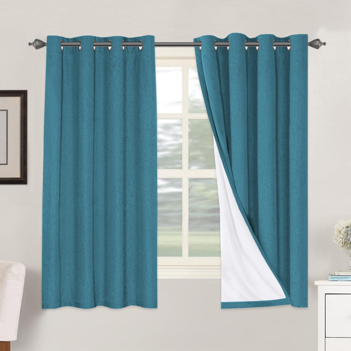 PrimeBeau 100% Blackout Linen Mixed Curtains, set of 2 Panels, 52 Series Short