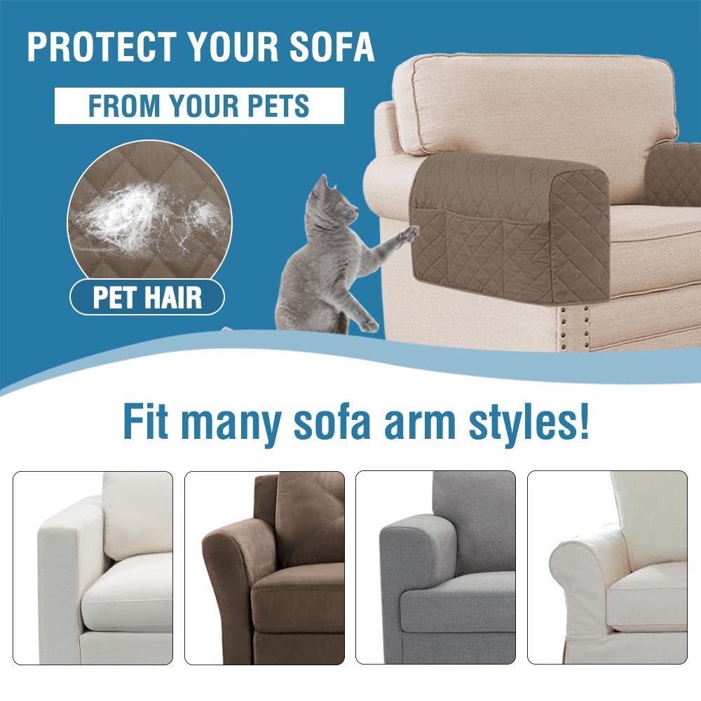 PrimeBeau Armrest Covers for Sofa Water Resistant Couch Arm Covers Remote Control Holder Sofa Armrest Organizer for Magazine, Tablet, Phone, iPad(Set of 2)