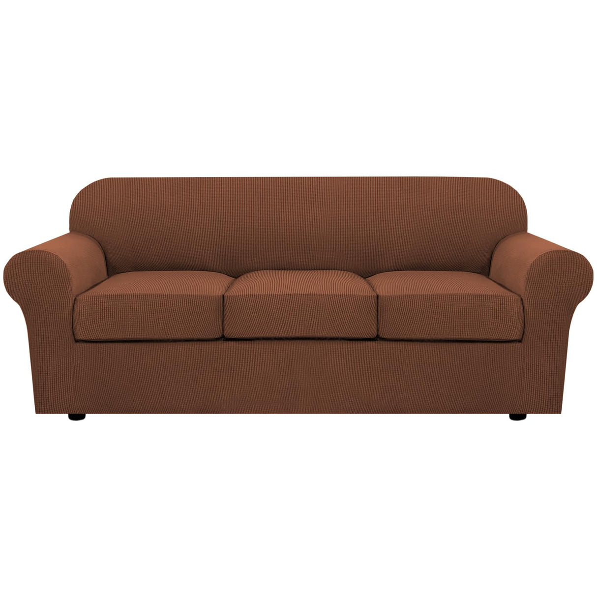 H.VERSAILTEX 4 Piece Stretch Sofa Covers for 3 Cushion Couch Covers for Living Room Furniture Slipcovers (Base Cover Plus 3 Seat Cushion Covers) Upgraded Thicker Jacquard Fabric (Sofa, Caramel)