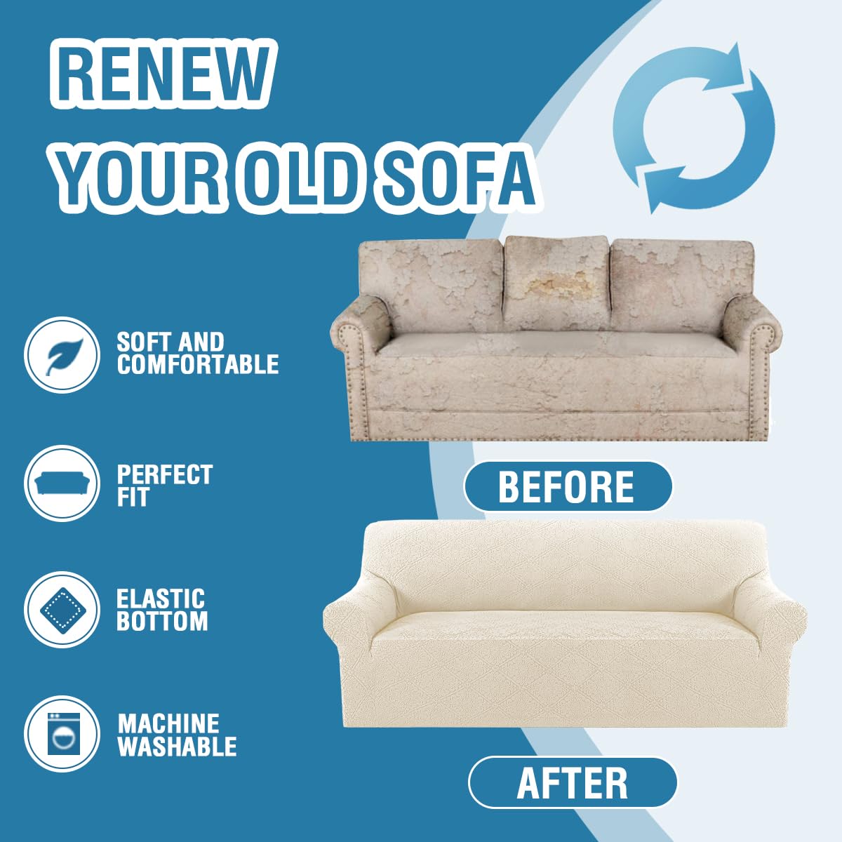 PrimeBeau Damask Pattern Jacquard Couch Covers for Anti-Slip - Set of 5