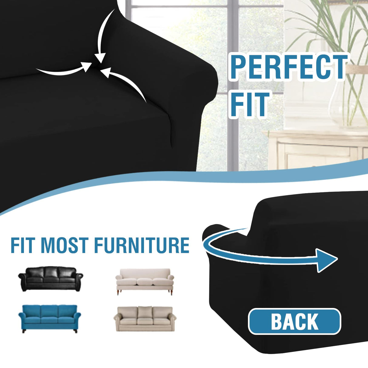 PrimeBeau 2023 Version Sofa Cover 1-Piece Stretch Couch Covers for 3 and 4 Cushions Couch Sofa Cover Spandex Non Slip Soft Form Fit Furniture Protector with Elastic Bottom