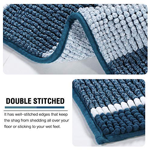 PrimeBeau Bath Rug Set 2 Piece for Bathroom Bath Mats Non Slip Bouncy Chenille Ombre Dyeing Bath Rugs Rectangle, Water Absorbent Striped Shag Mats