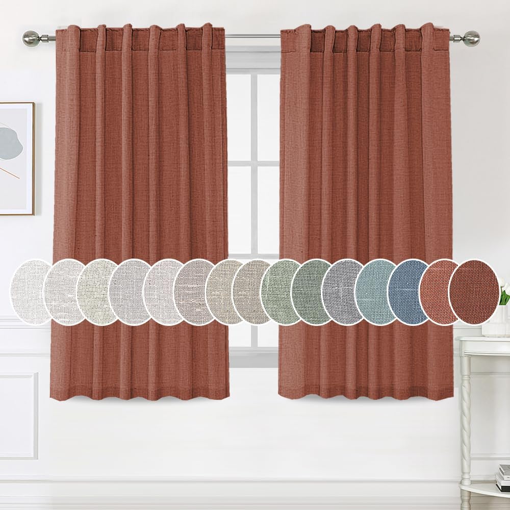 H.Versailtex Natural Linen Tab Loop Pocket Semi Sheer Light Filtering Curtains