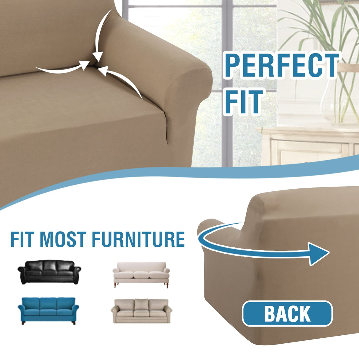 PrimeBeau 2023 Version Sofa Cover 1-Piece Stretch Couch Covers for 3 and 4 Cushions Couch Sofa Cover Spandex Non Slip Soft Form Fit Furniture Protector with Elastic Bottom