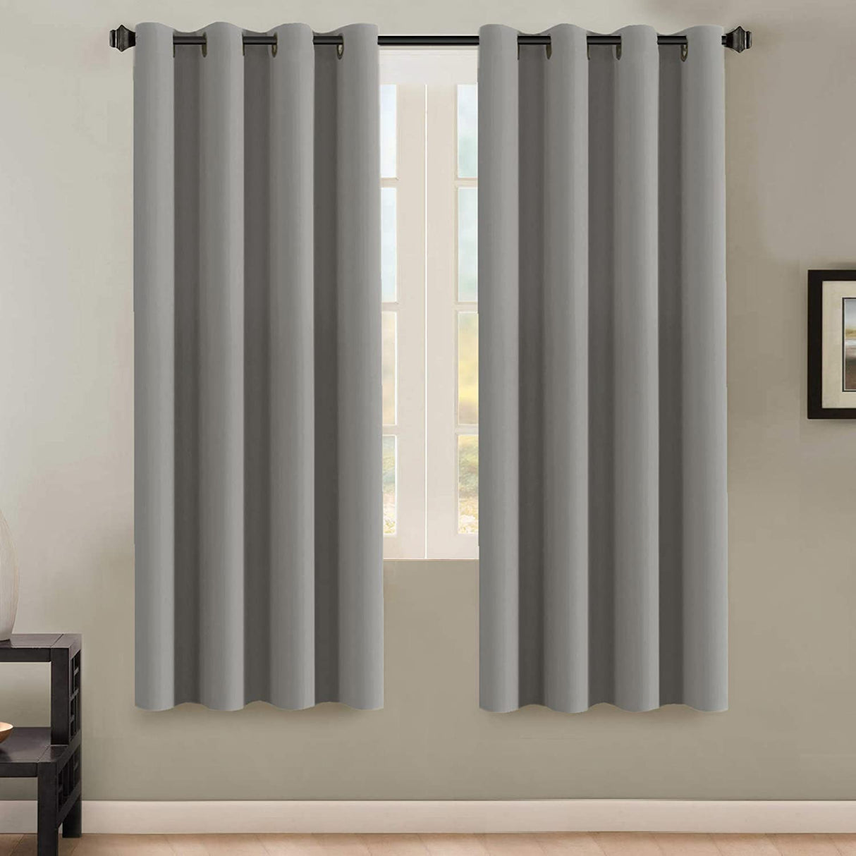PrimeBeau Blackout Grommet Solid Color Curtain Set of 2 Panels, W52" Short
