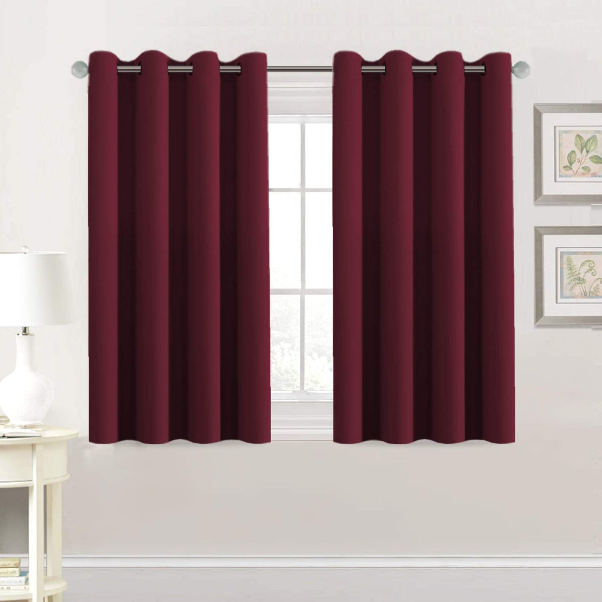 PrimeBeau Blackout Grommet Solid Color Curtain Set of 2 Panels, W52" Short