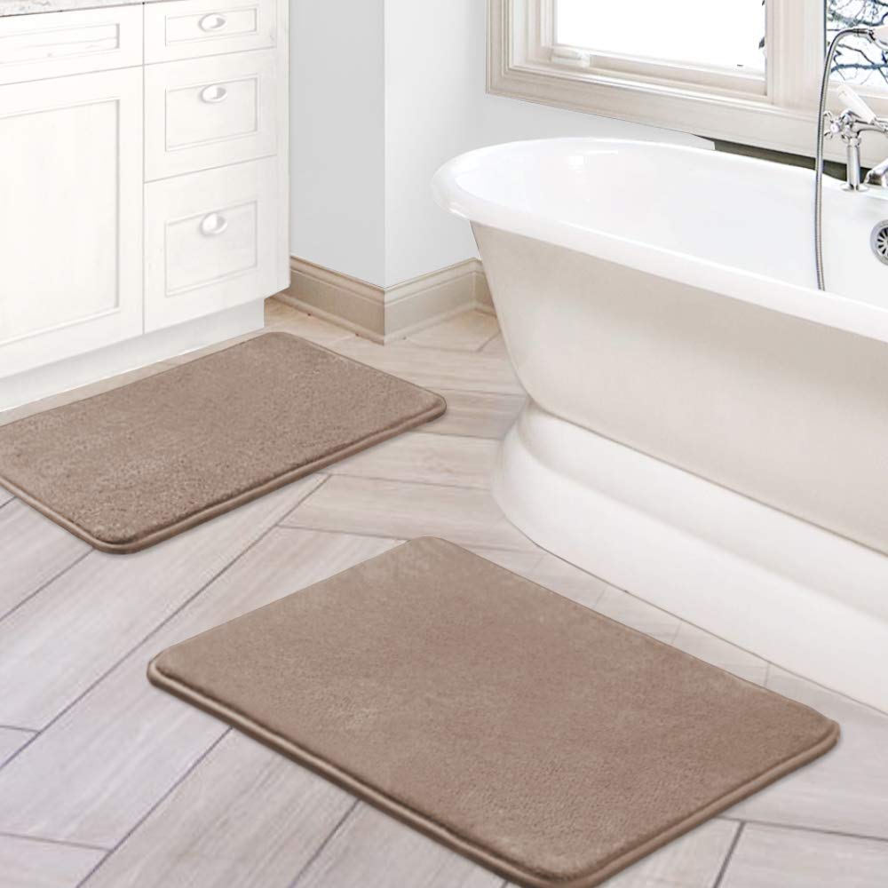 PrimeBeau Luxurious Memory Foam Bath Mat, Flannel Velvety Bath Mat Luxury Extra Soft and Absorbent Non Slip Rugs(Set of 2)