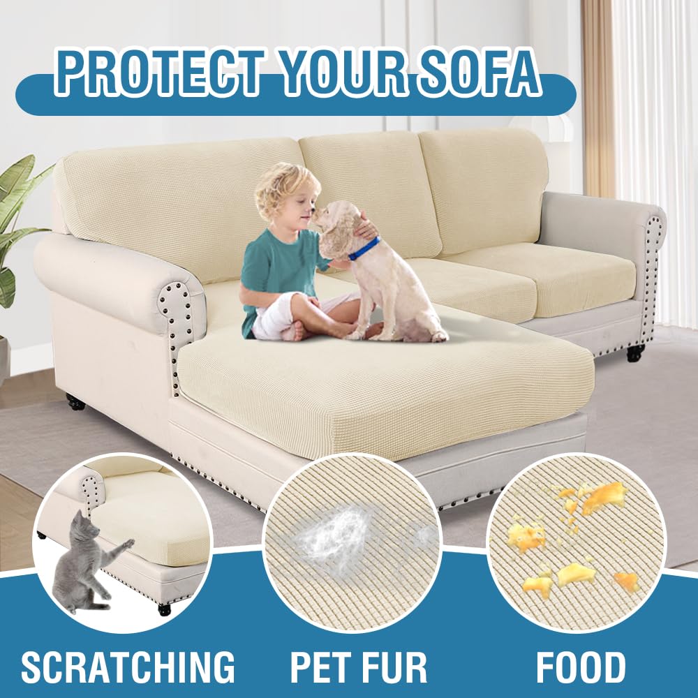 PrimeBeau 2024 New Sectional Couch Covers 6 Pieces Stretch Sofa Cover for Sectional Sofa Set Separate L Shaped Couch Cover for Both Left/Right Couch (Seat and Back: 1 Chaise for Loveseat)