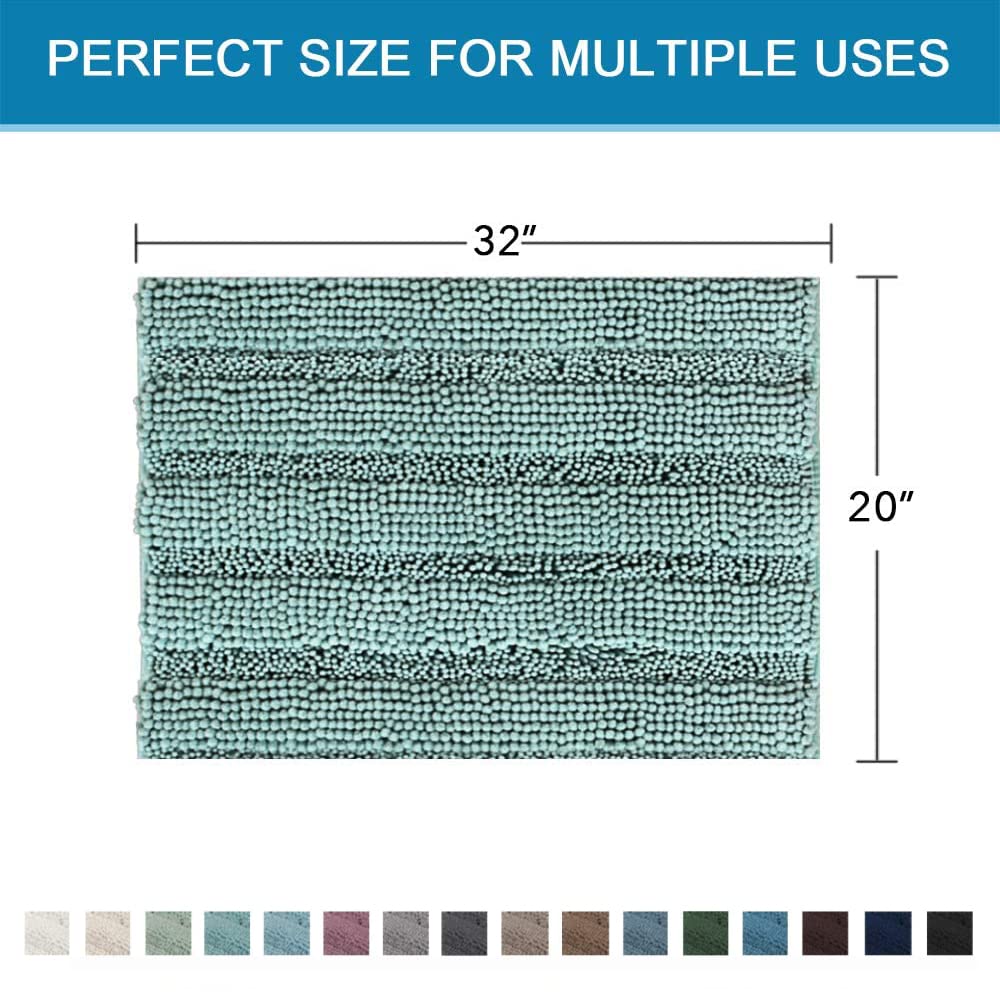 PrimeBeau Luxury Chenille Striped Bath Mats Set | Ultra Thick & Absorbent Non Slip Rugs 20“ x 32"