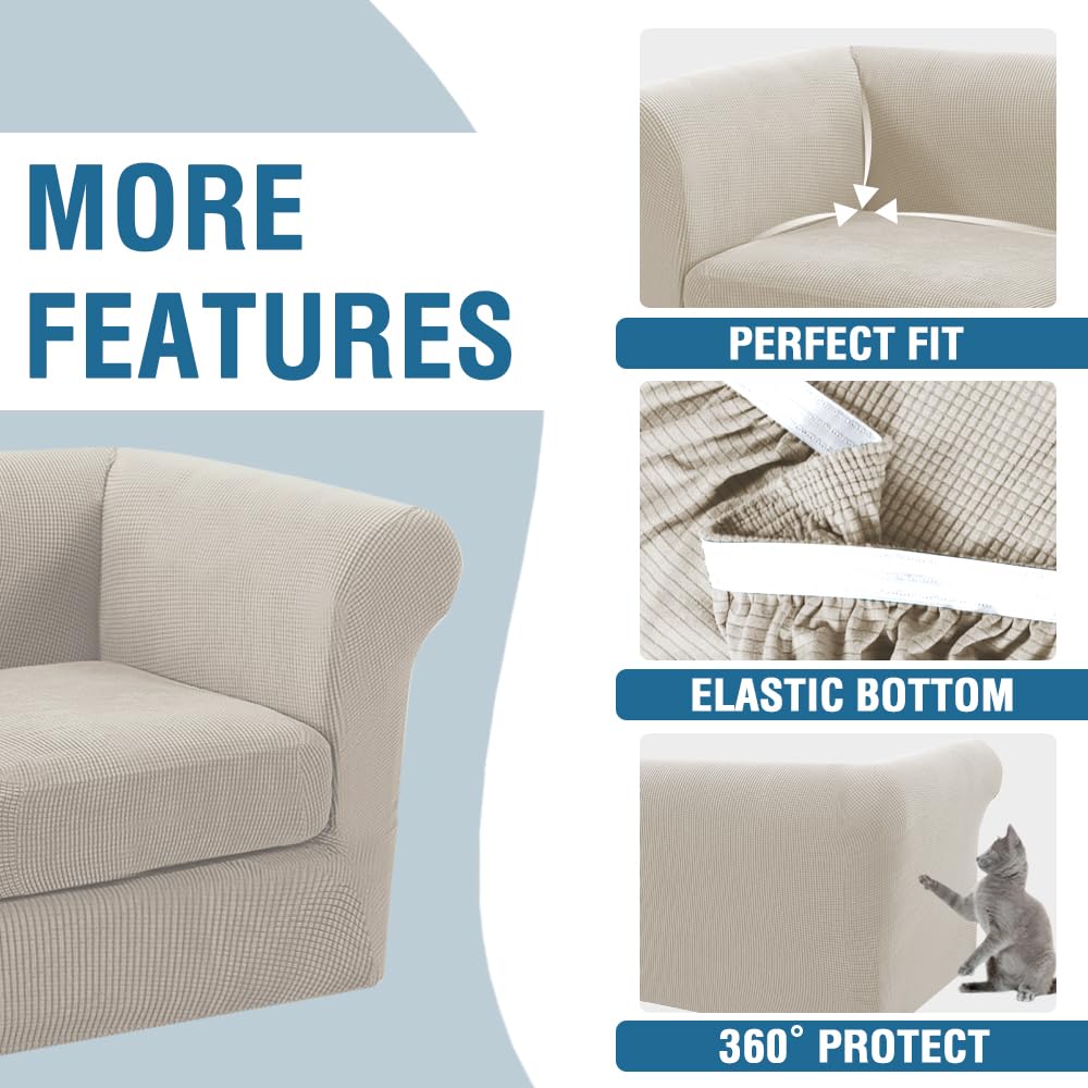 PrimeBeau 2 Pieces Chesterfield Armchair Covers Stretch Slip Covers, Mid Century Deep Seat Couch Cover Fit Width Up to 47 Inch, Thicker Jacquard Fabric (Including 1 base cover and 1 individual cushion cover)