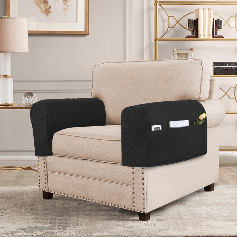 PrimeBeau Armrest Covers for Sofa Water Resistant Couch Arm Covers Remote Control Holder Sofa Armrest Organizer for Magazine, Tablet, Phone, iPad(Set of 2)