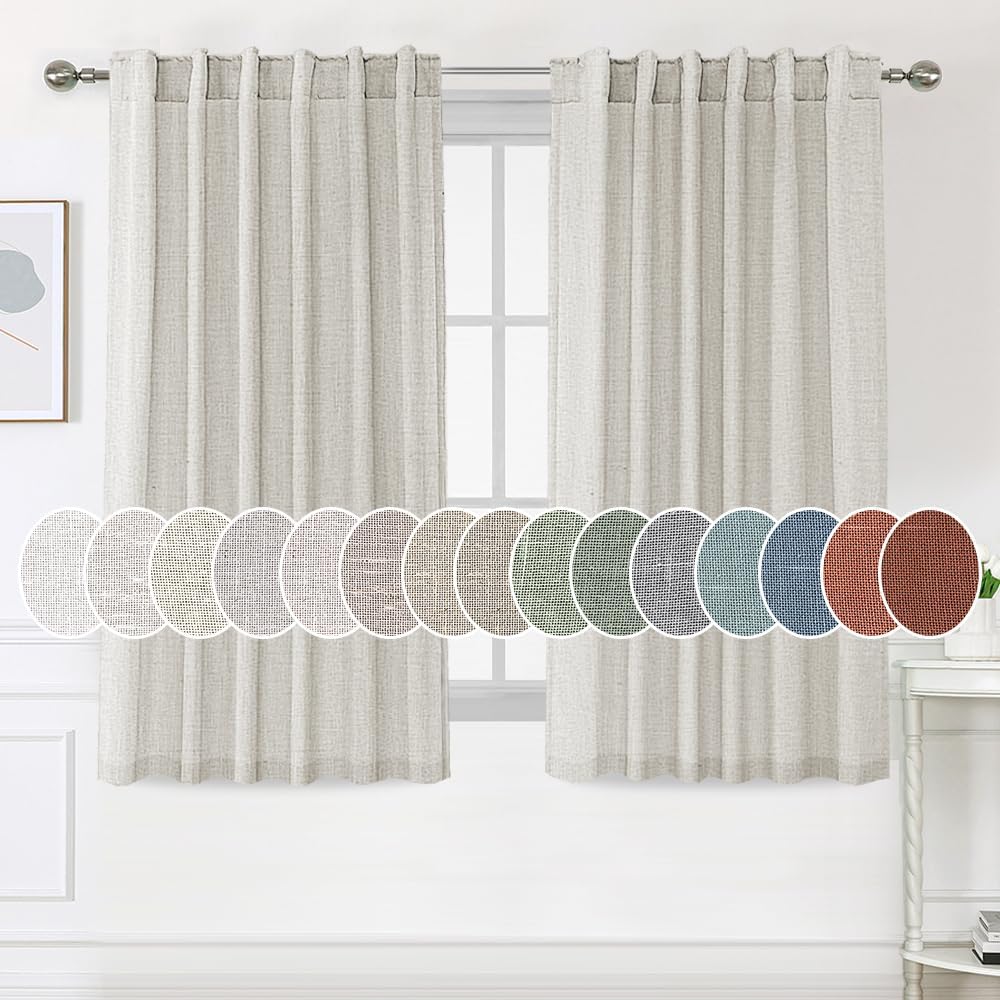 H.Versailtex Natural Linen Tab Loop Pocket Semi Sheer Light Filtering Curtains