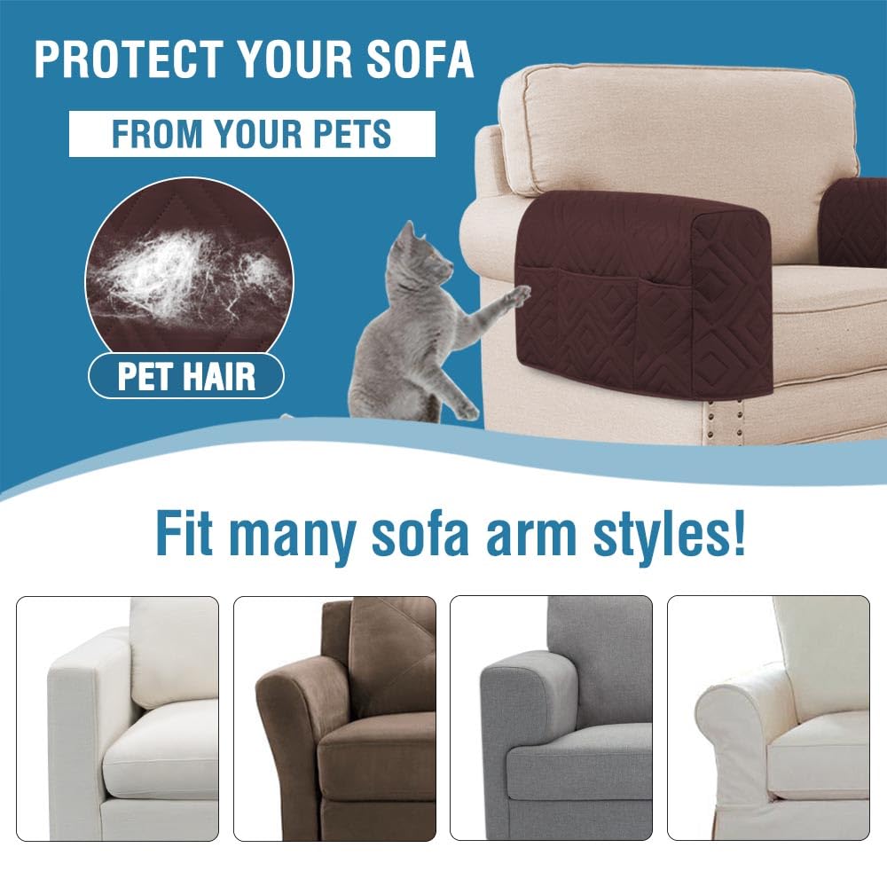 PrimeBeau Armrest Covers for Sofa Water Resistant Couch Arm Covers Remote Control Holder Sofa Armrest Organizer for Magazine, Tablet, Phone, iPad(Set of 2)