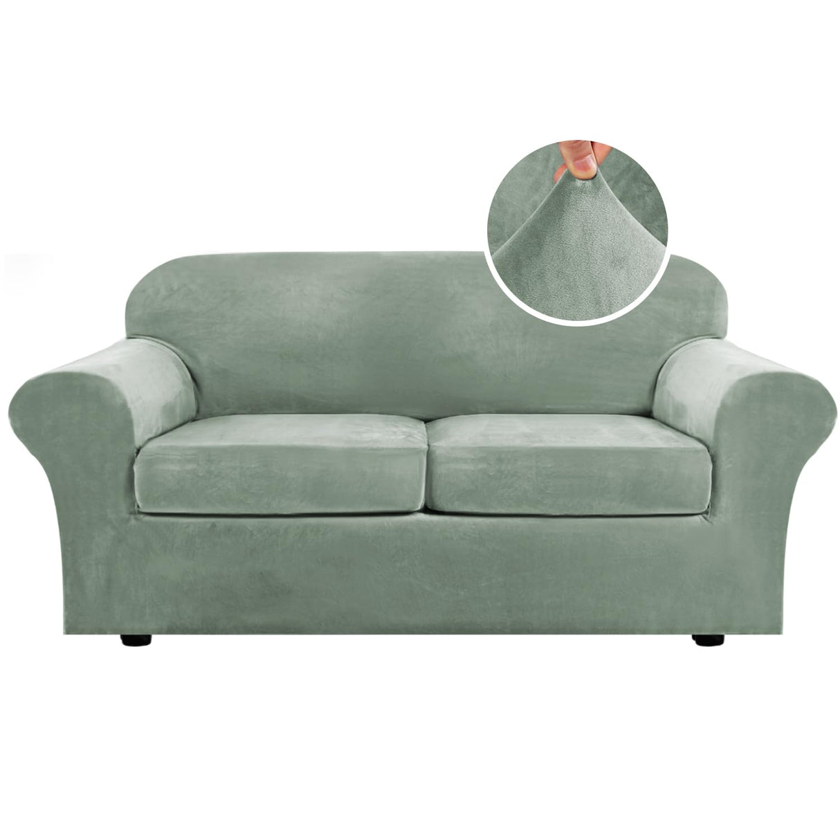 PrimeBeau Real Velvet Plush 3 Piece Stretch Sofa Covers Couch Covers for 2 Cushion Couch Loveseat Covers