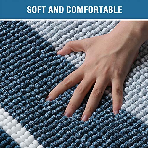 PrimeBeau Bath Rug Set 2 Piece for Bathroom Bath Mats Non Slip Bouncy Chenille Ombre Dyeing Bath Rugs Rectangle, Water Absorbent Striped Shag Mats