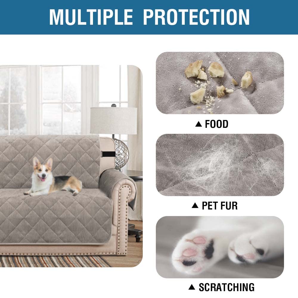 H.VERSAILTEX Thick Velvet Quilted Recliner Covers for Recliner Chair Covers Reclining Chair Slipcover Recliner Couch Cover with Non Slip Backing and Wider Elastic Strap (Oversaized Recliner, Grey)