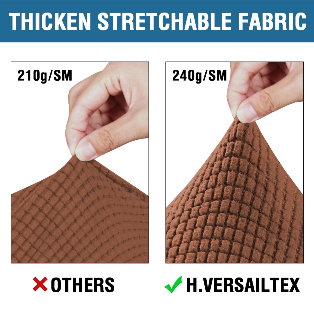 H.VERSAILTEX 3 Piece Stretch Sofa Covers for 2 Cushion Loveseat Couch Covers for Living Room Furniture Cover (Base Cover Plus 2 Seat Cushion Covers) Thicker Jacquard Fabric(Medium Sofa, Caramel)