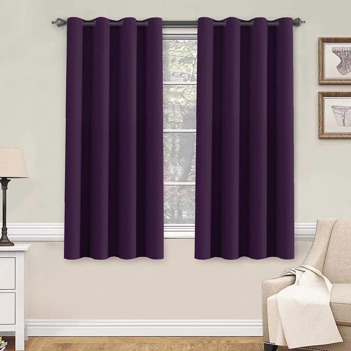 PrimeBeau Blackout Grommet Solid Color Curtain Set of 2 Panels, W52" Short