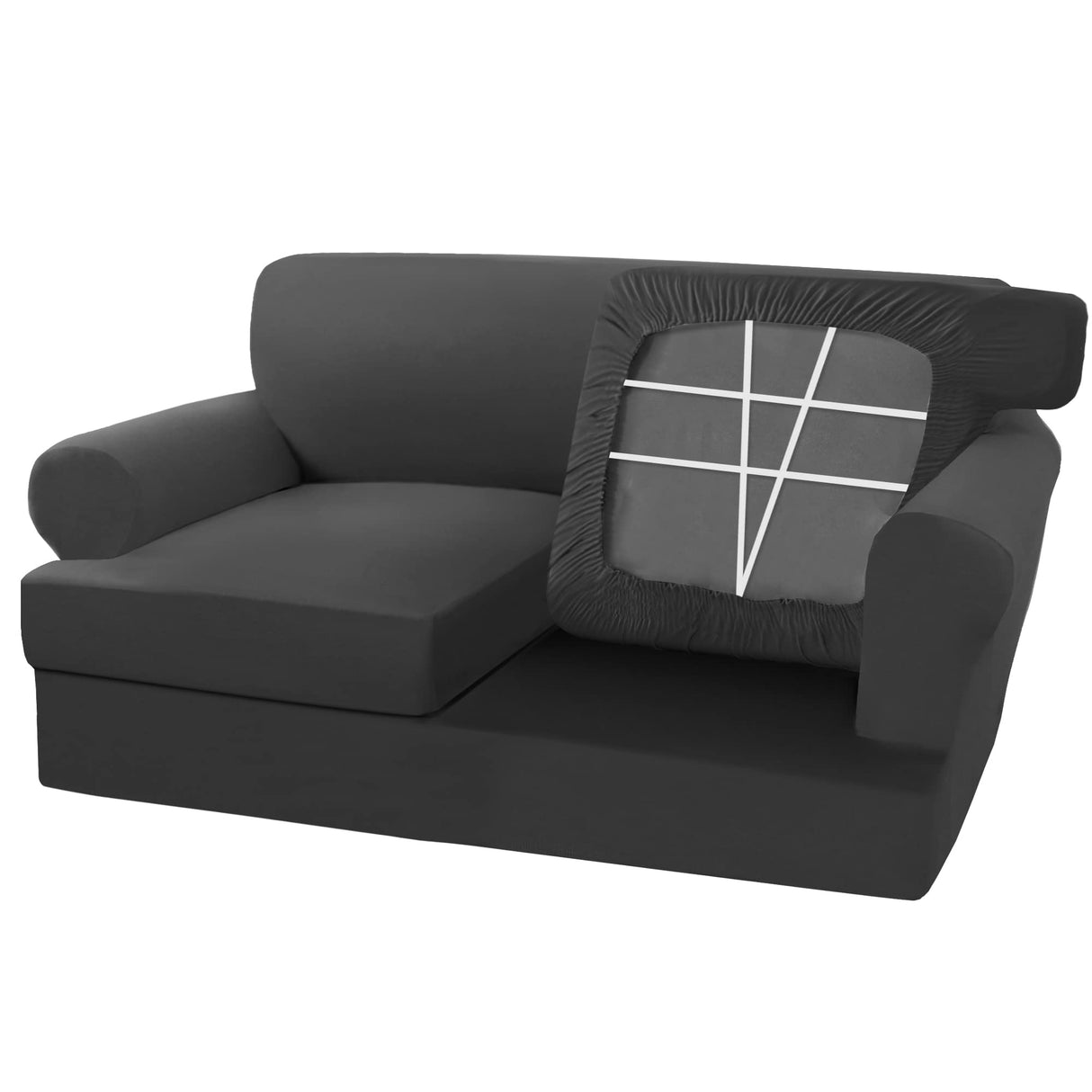 PrimeBeau 3 Pieces T Cushion Loveseat Slipcovers Couch Cover for 2 Cushion Couch Non Slip Super Stretch Soft Washable Furniture Protector with 2 Individual T Cushion Covers