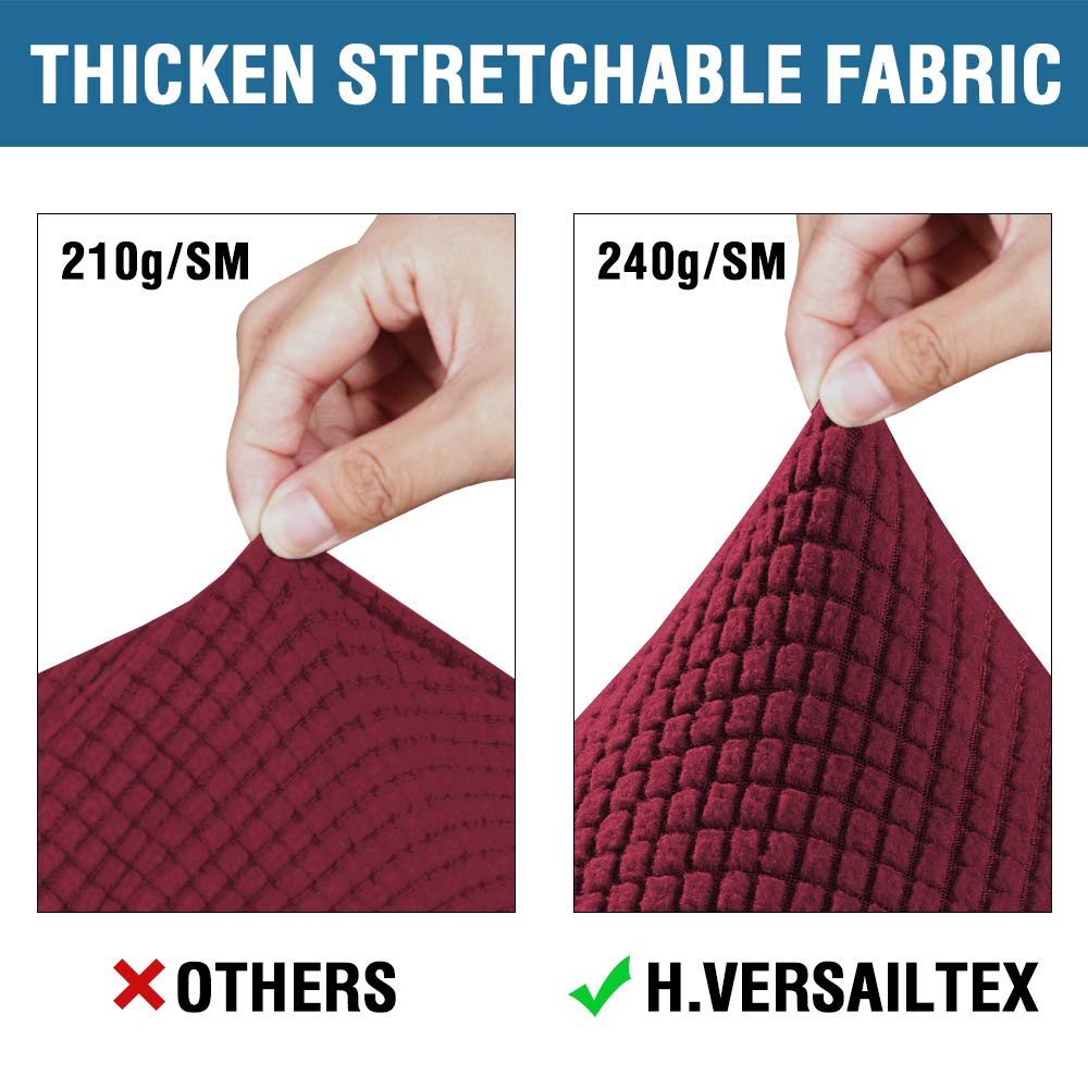 H.VERSAILTEX 4 Piece Stretch Sofa Covers for 3 Cushion Couch Covers for Living Room Furniture Slipcovers (Base Cover Plus 3 Seat Cushion Covers) Upgraded Thicker Jacquard Fabric (Sofa, Burgundy)