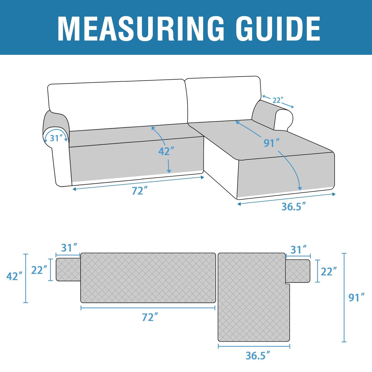 PrimeBeau 2 Piece L Shaped Couch Covers for Sectional Sofa Couch Cover with Chaise Lounge 100% Waterproof Furniture Covers for Pets