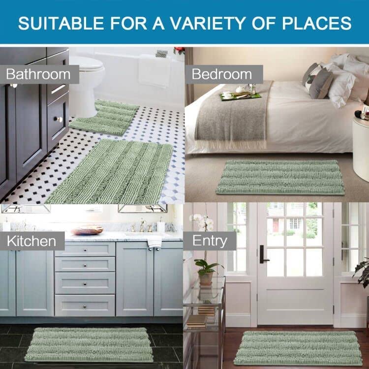 PrimeBeau 3 Piece Thick Striped Bathroom Rugs Set Non Slip Absorbent Soft Bath Mat (17''x24''+20''x32''+20''x24'' U-Shaped)