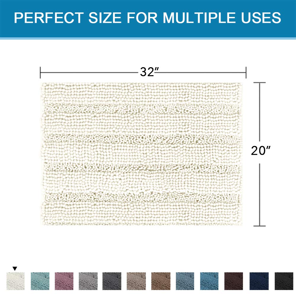 PrimeBeau Luxury Chenille Striped Bath Mats Set | Ultra Thick & Absorbent Non Slip Rugs 20“ x 32"