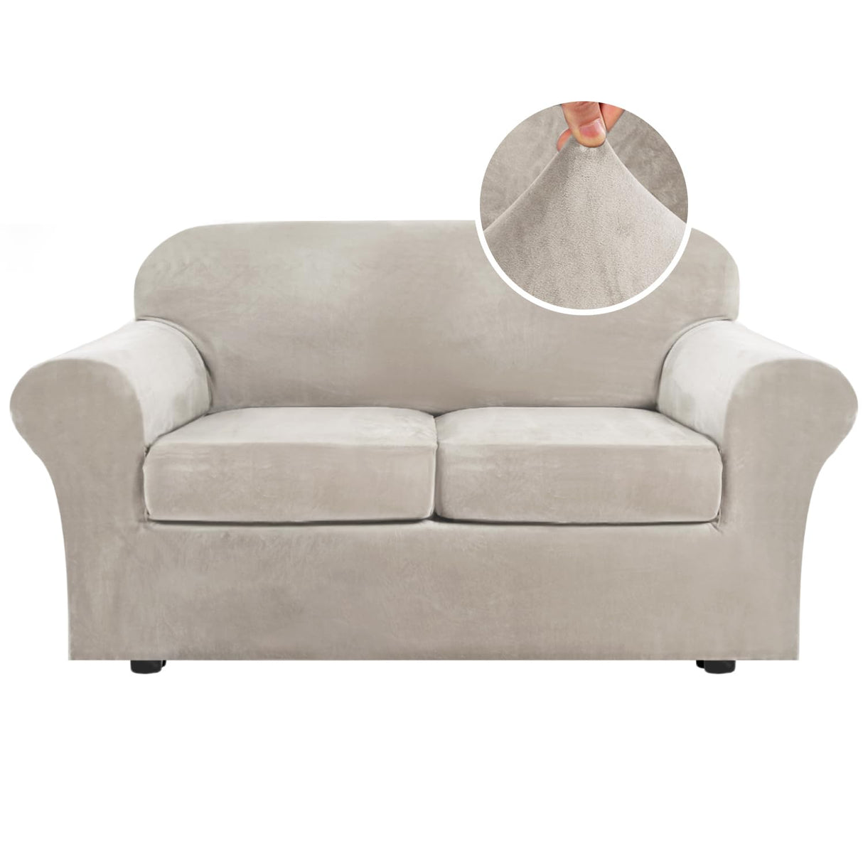 PrimeBeau Real Velvet Plush 3 Piece Stretch Sofa Covers Couch Covers for 2 Cushion Couch Loveseat Covers