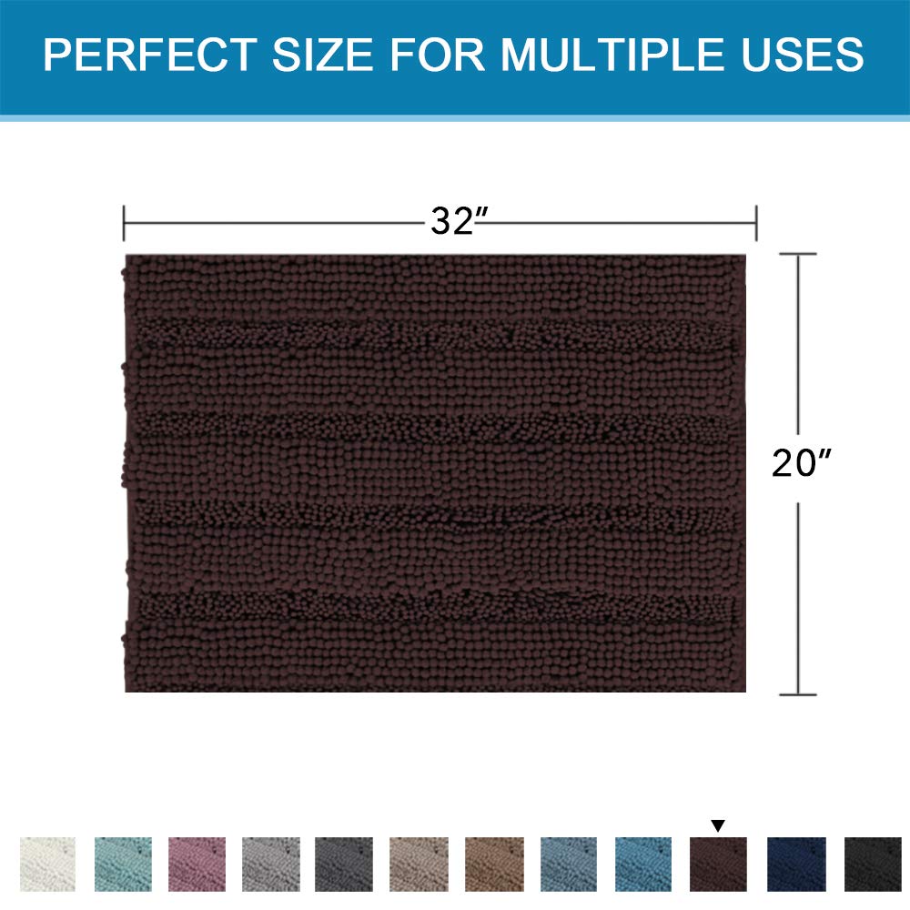 PrimeBeau Luxury Chenille Striped Bath Mats Set | Ultra Thick & Absorbent Non Slip Rugs 20“ x 32"