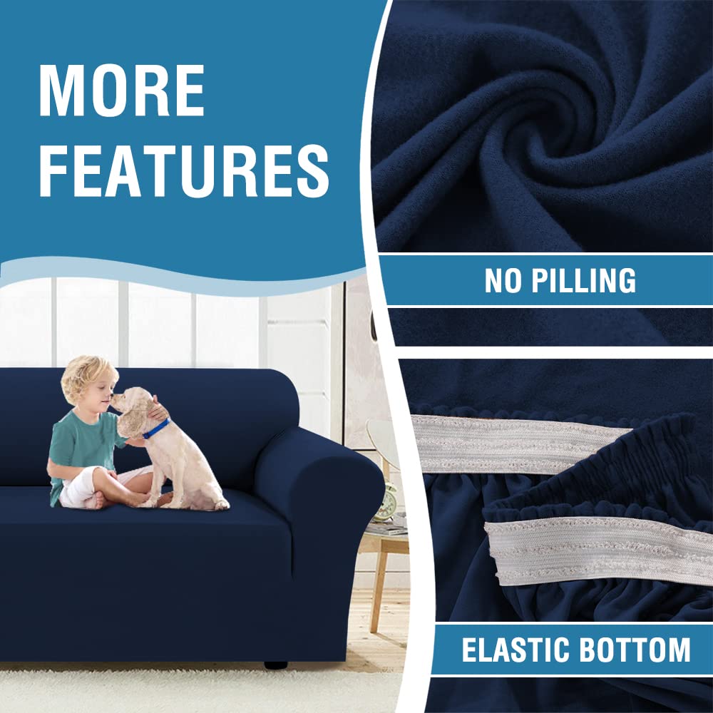 PrimeBeau 2023 Version Loveseat Cover 1-Piece Stretch Couch Covers for 2 Cushion Couch Sofa Cover Spandex Non Slip Soft Form Fit Furniture Protector with Elastic Bottom