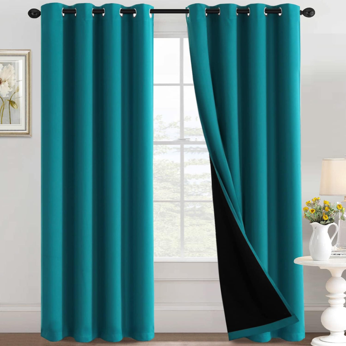 H.Versailtex Blackout Curtains for Bedroom with Black Liner 1 Panel