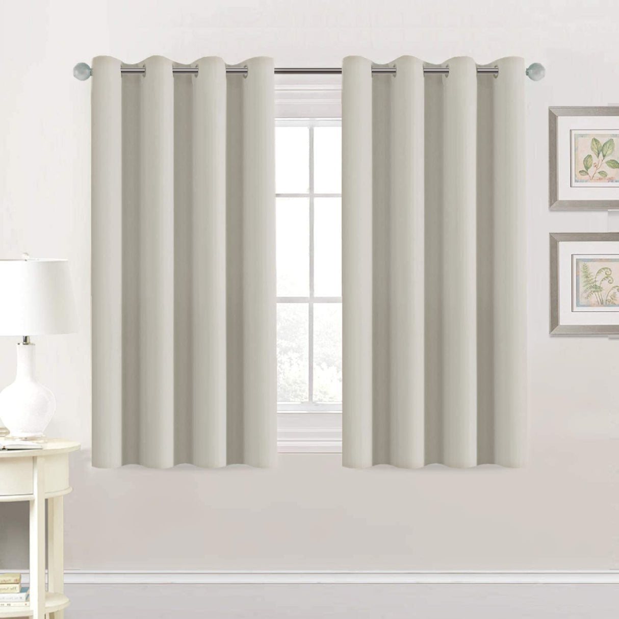 PrimeBeau Blackout Grommet Solid Color Curtain Set of 2 Panels, W52" Short