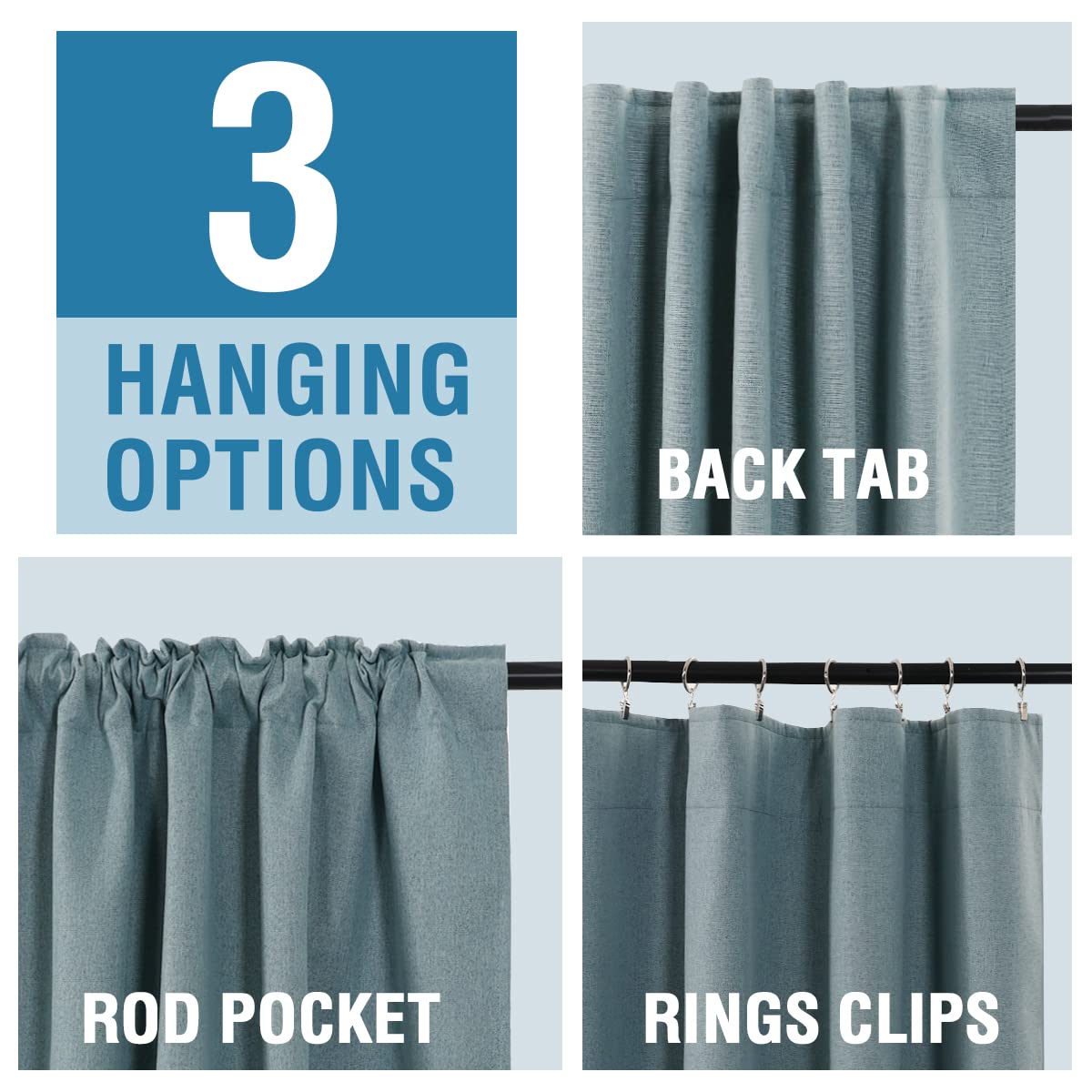 PrimeBeau 100% Blackout Faux Linen Look Curtains, Set of 2 Panels