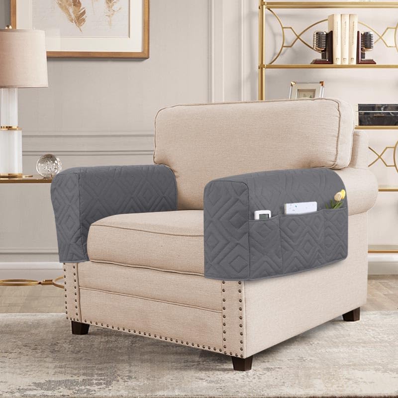 PrimeBeau Armrest Covers for Sofa Water Resistant Couch Arm Covers Remote Control Holder Sofa Armrest Organizer for Magazine, Tablet, Phone, iPad(Set of 2)