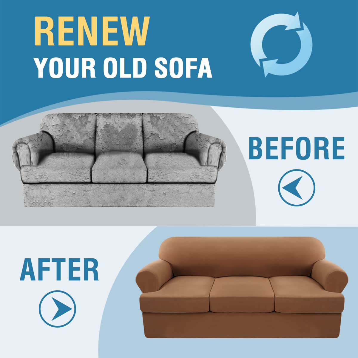 PrimeBeau 4 Pieces T Cushion Sofa Slipcovers Couch Cover for 3 Cushion Couch Non Slip Super Stretch Soft Washable Furniture Protector with 3 Individual T Cushion Covers