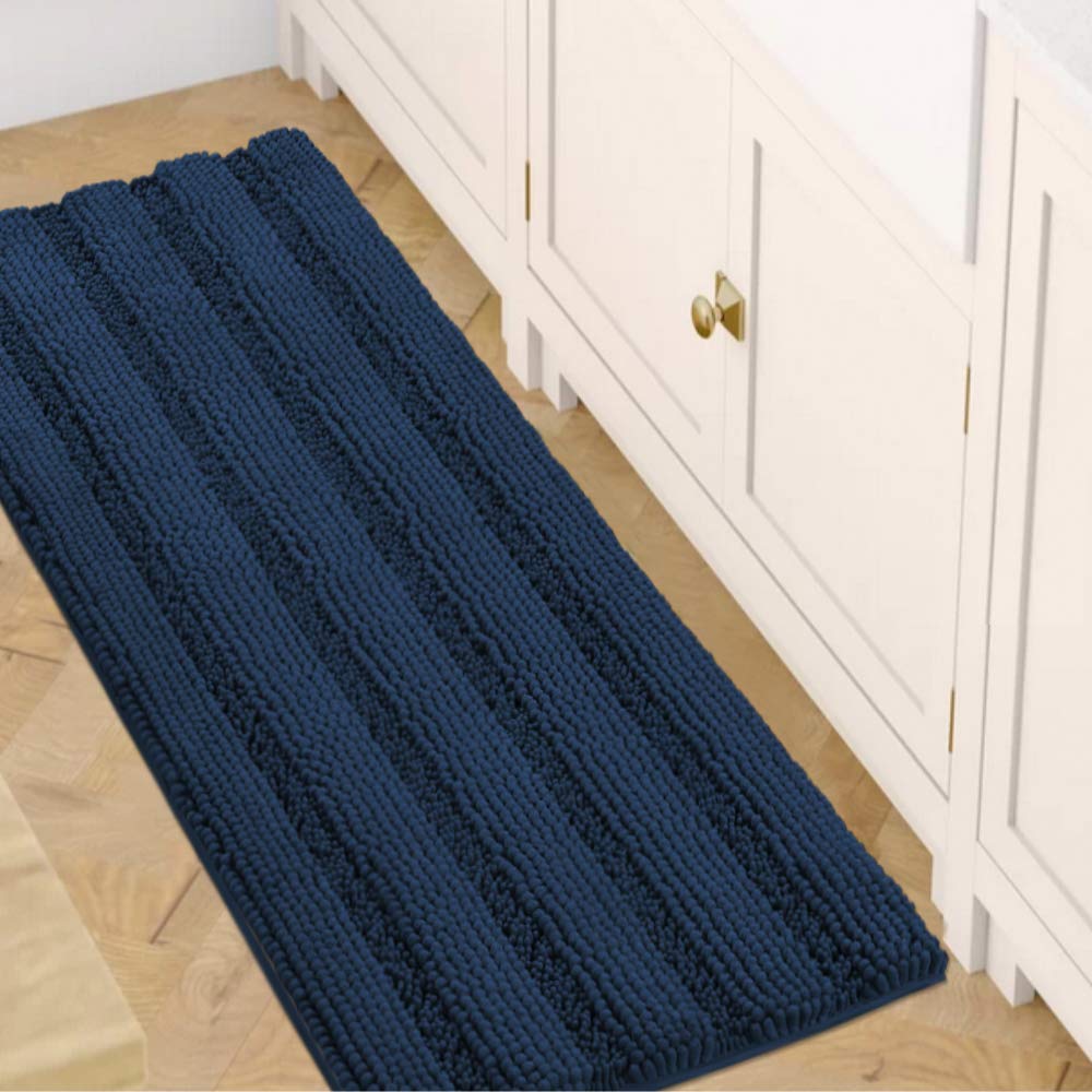 PrimeBeau Luxury Chenille Striped Bath Mats Set | Ultra Thick & Absorbent Non Slip Rugs 47“ x 17"