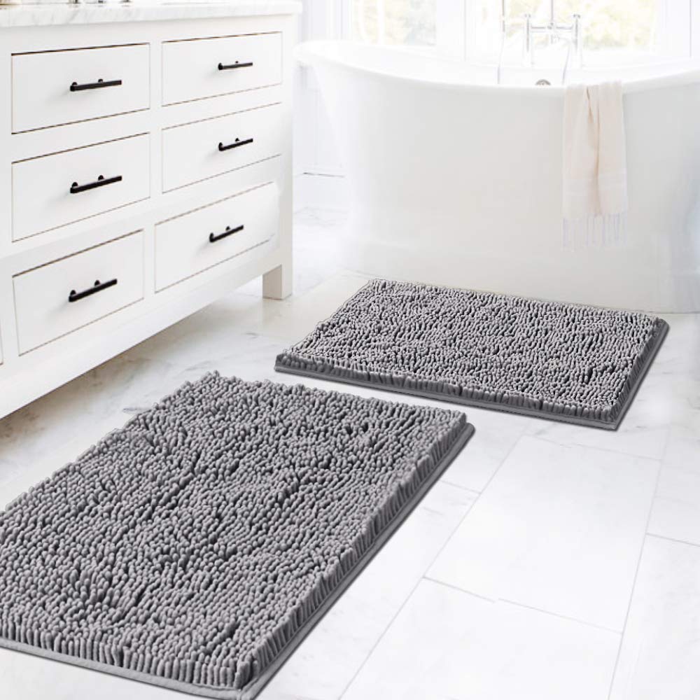 PrimeBeau Bath Mats Non Slip, Soft Shaggy Microfiber, Absorbent, Machine-Washable Rugs(2Pieces)