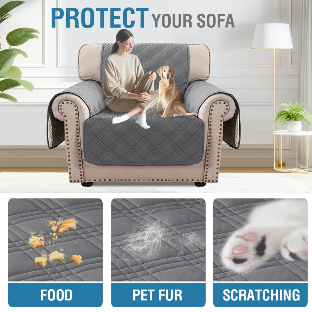 PrimeBeau 100% Waterproof Armchair Covers Washable,Thick Soft Couch Cover for Dogs with Elastic Straps (Armchair, Diamond Shape)