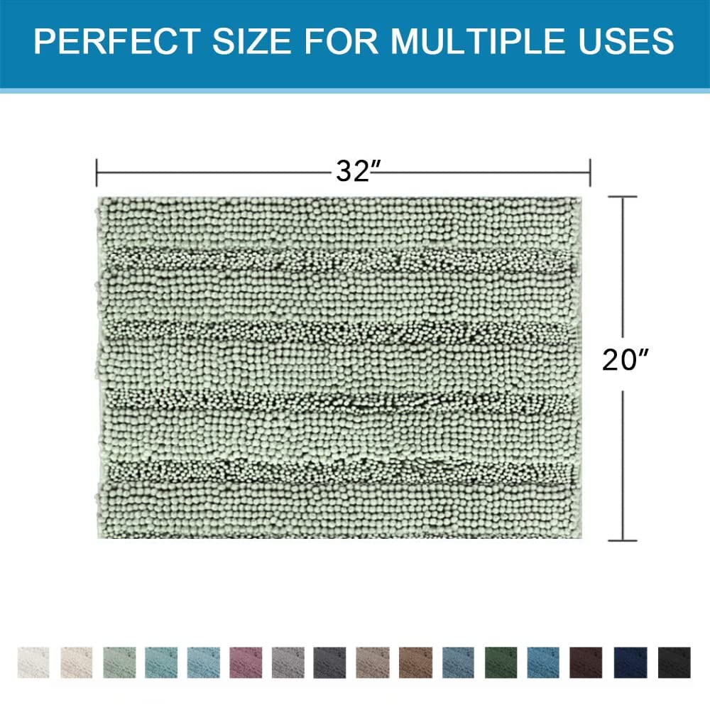 PrimeBeau Luxury Chenille Striped Bath Mats Set | Ultra Thick & Absorbent Non Slip Rugs 20“ x 32"